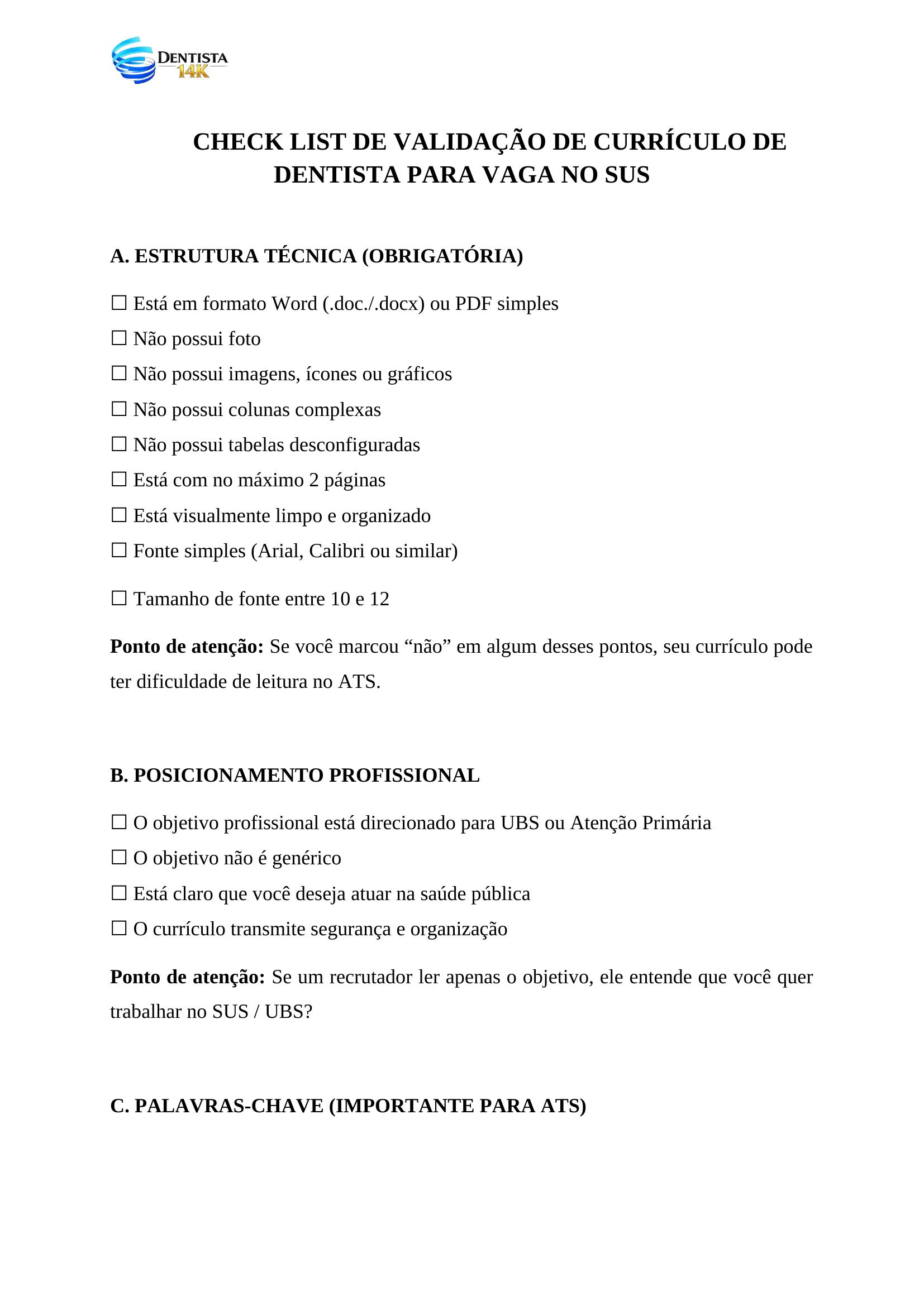 Checklist de Currículo