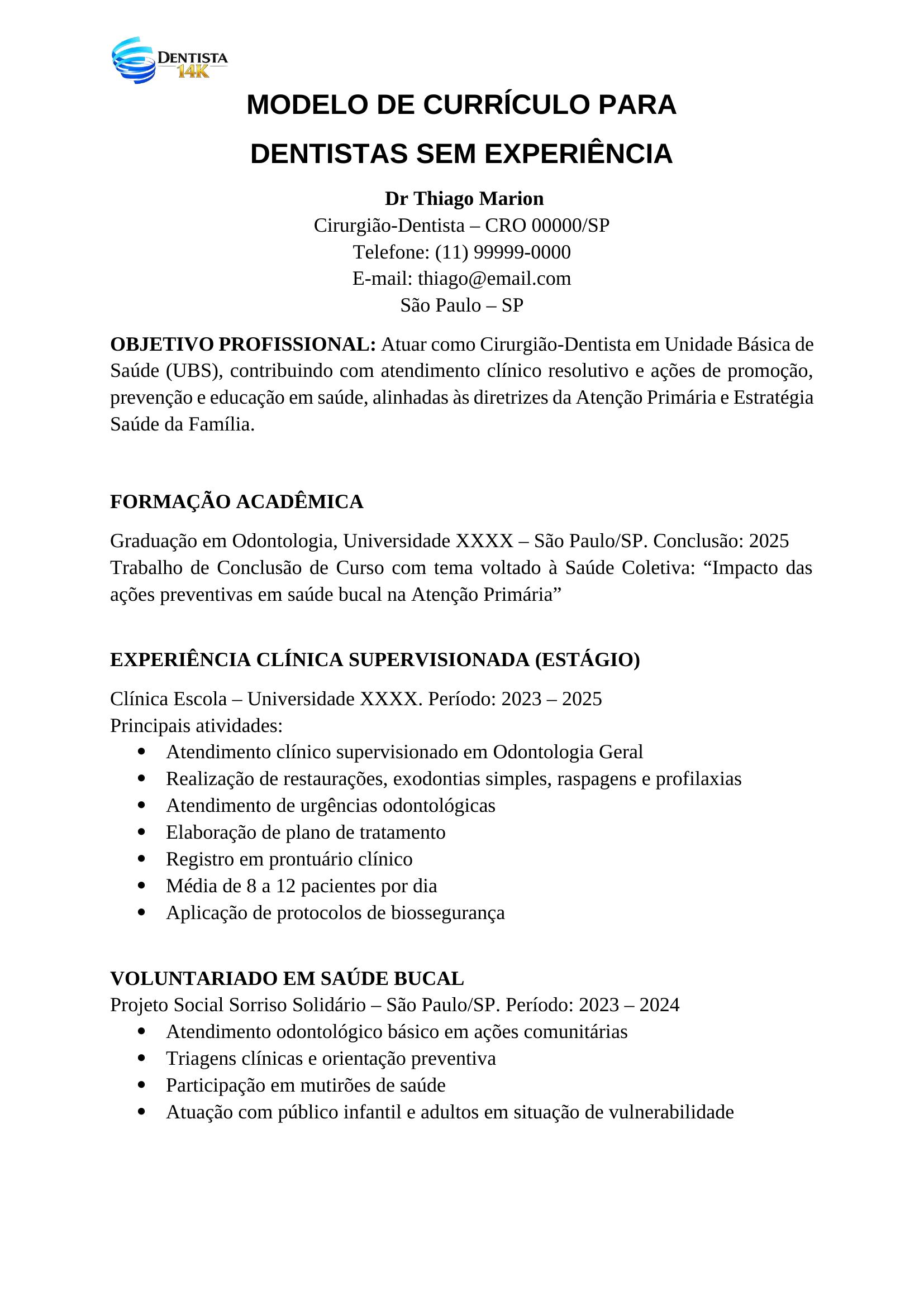 Currículo Sem Experiência